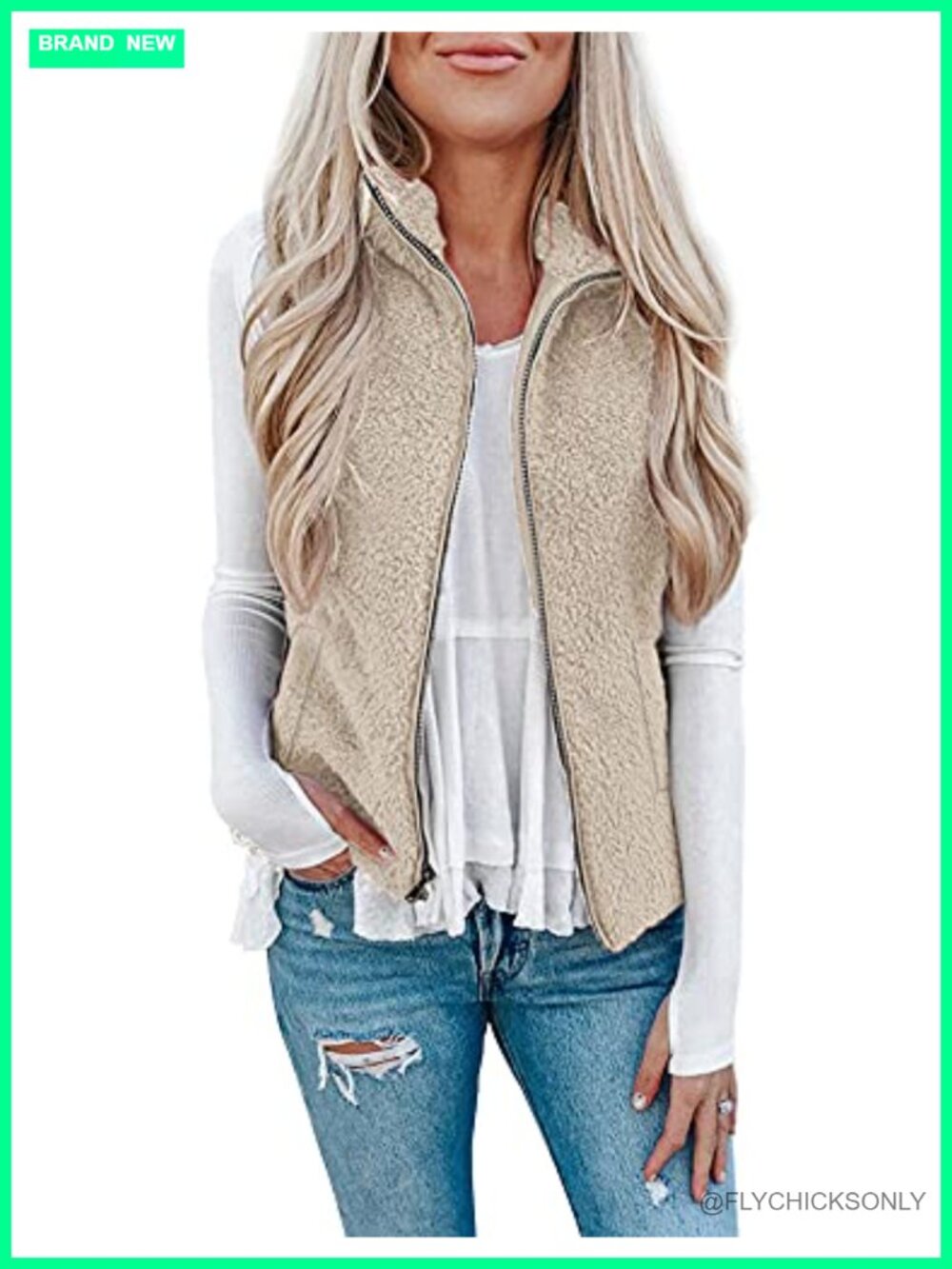Women's Fleece Sherpa Vest Lightweight Zip-Up